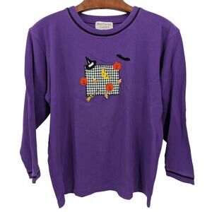 Marisa Christina Classics Halloween Top XL Purple 100% Cotton Pumpkins Witch Hat